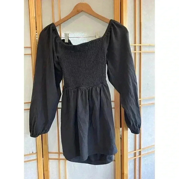 Free People Mini Boho Dress Black babydoll Size S/P Lunch Date Long Sleeve - Picture 2 of 10
